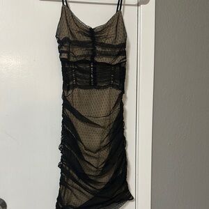 Sheer Black and Tan Ruched Dress